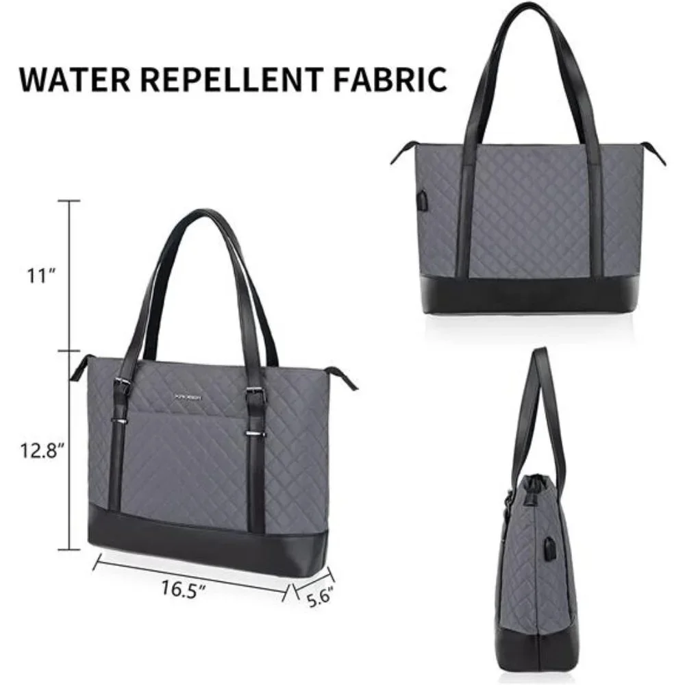 Laptop Tote Bag 15.6 Inch with USB Port, Large for Women - Grey
